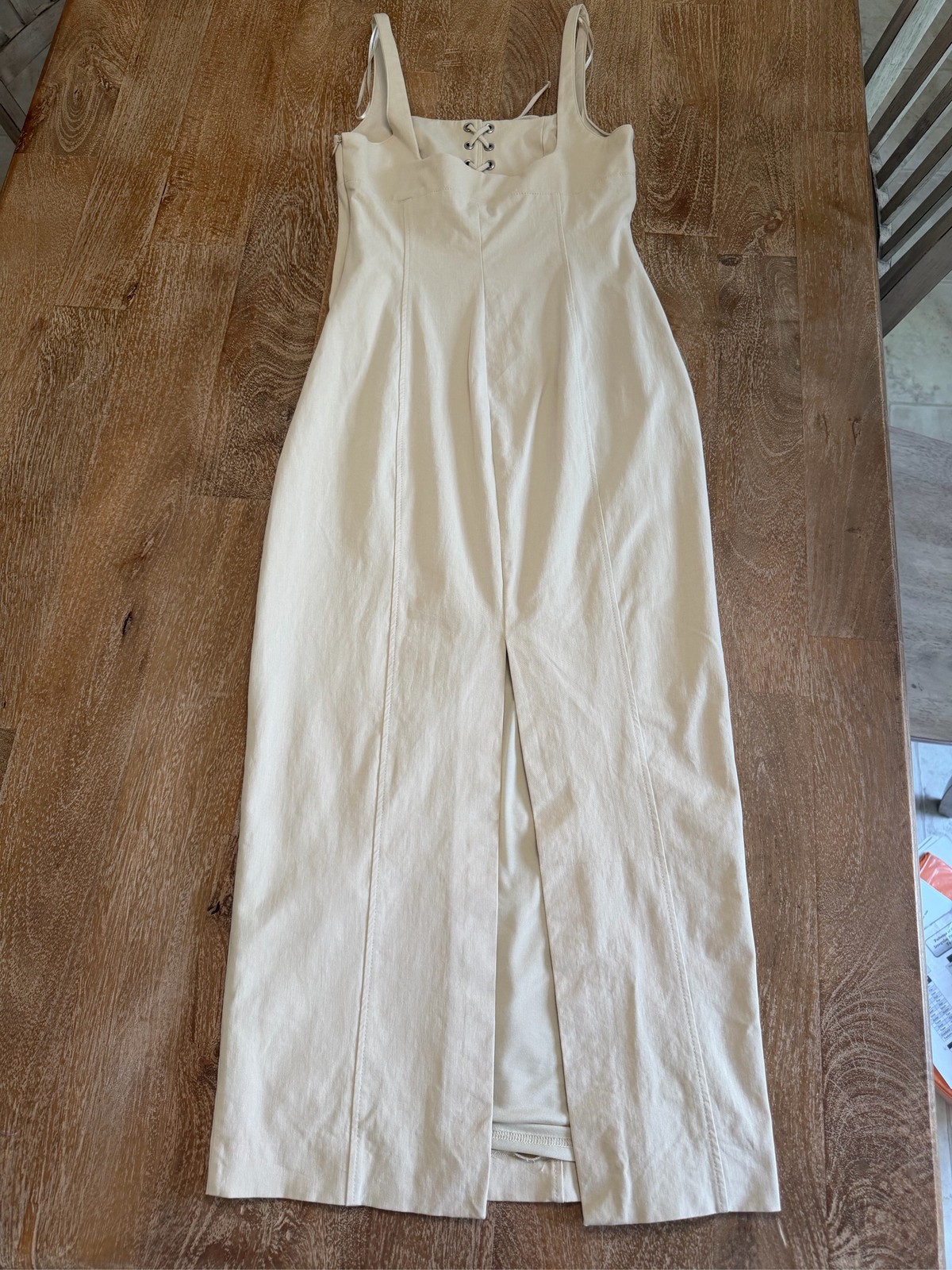 ZARA Lace Up Front Midi Dress, khaki color, size medium