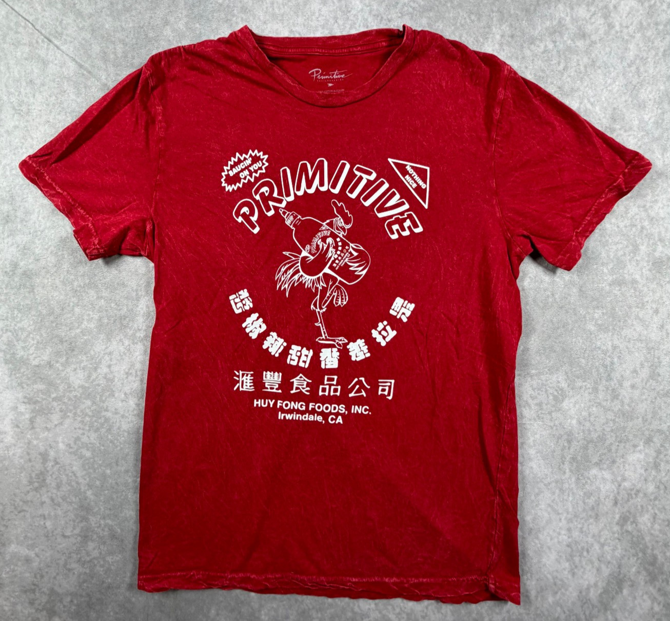 Primitive Mens Medium T Shirt Red Huy Fong Sriracha Rooster Graphic Skate