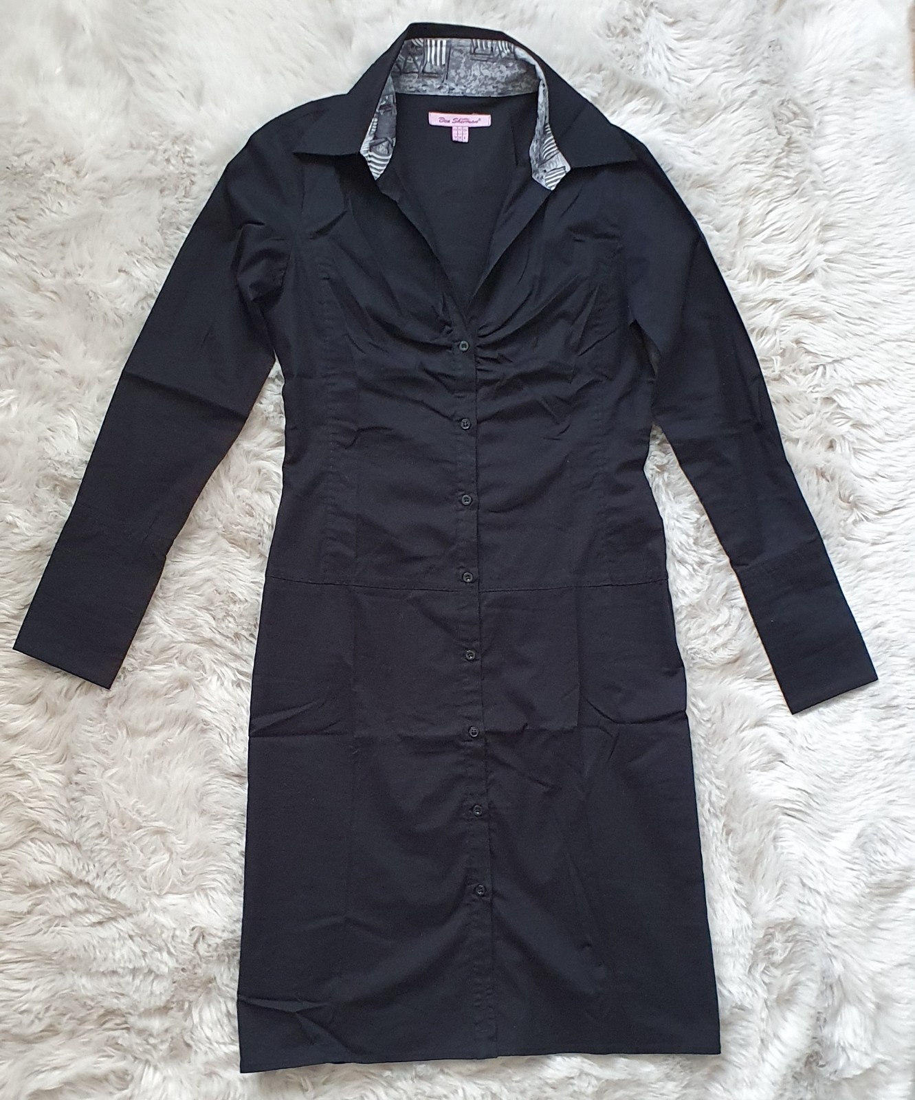 Ben Sherman New Black Shirt Dress Size 10 Collar & sleeves Beach pattern