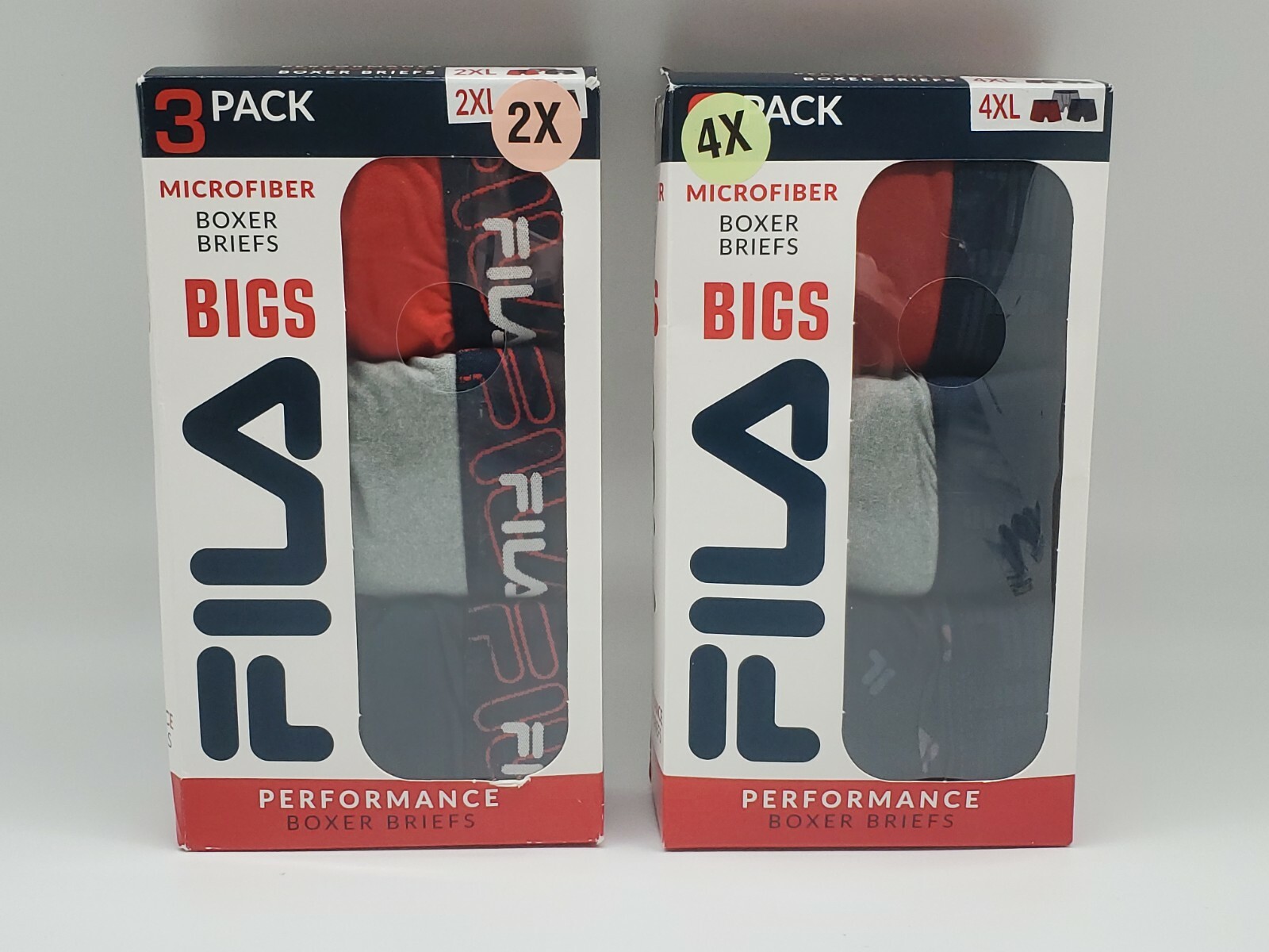 FILA 3 Pack Wicking Boxer Briefs Men’s Big & Tall 2XL 4XL Assorted Colors $42