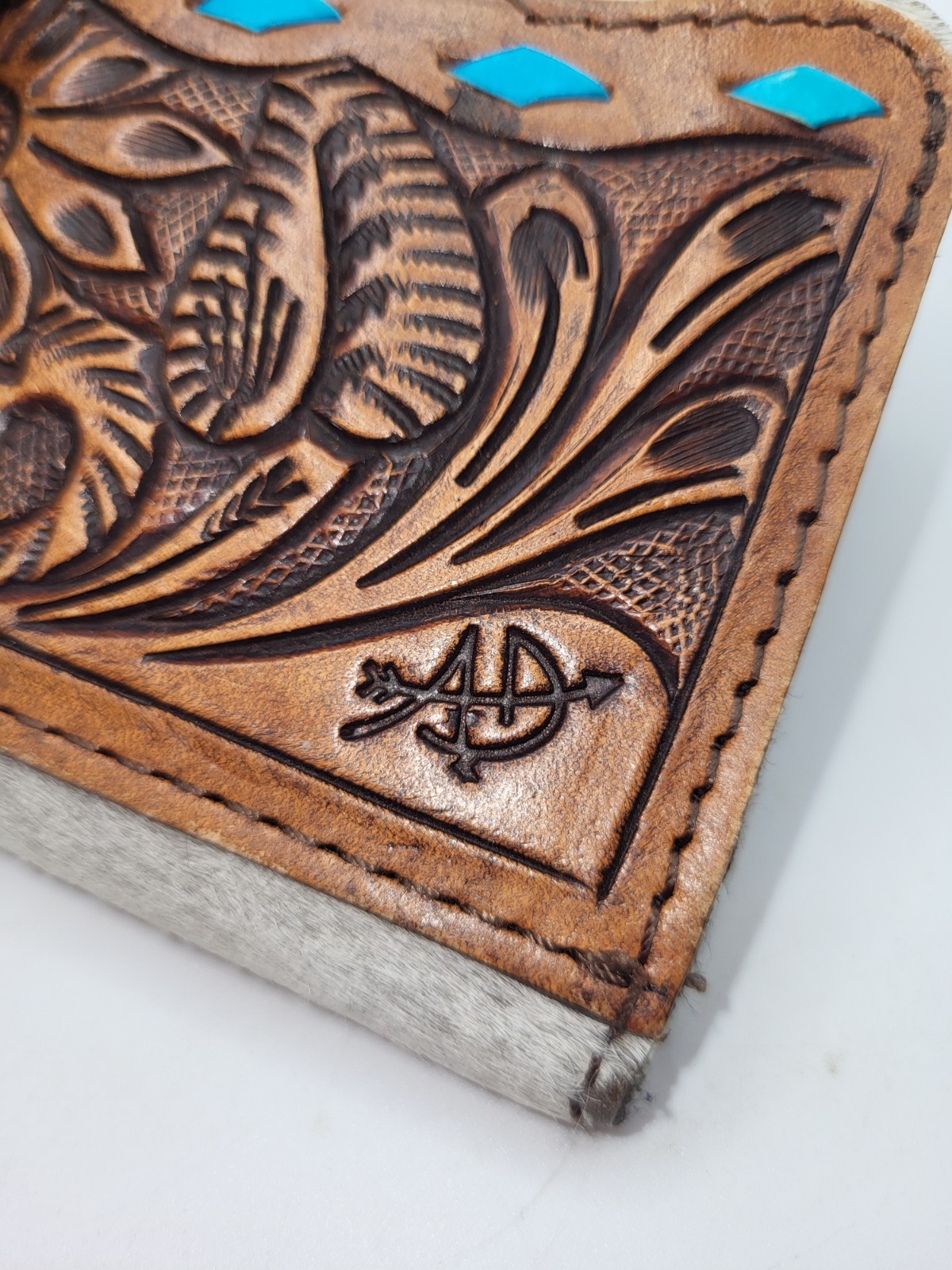 AD American Darling Hand Tooled Floral & Hair-On Cowhide Western Wallet