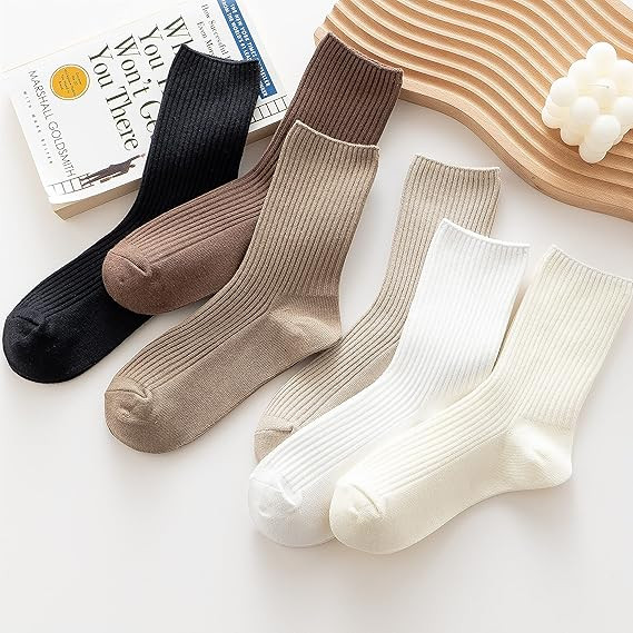 3/6 Pairs Cute Crew Socks Casual Athletic Aesthetic Cotton Socks for Fall Shoes
