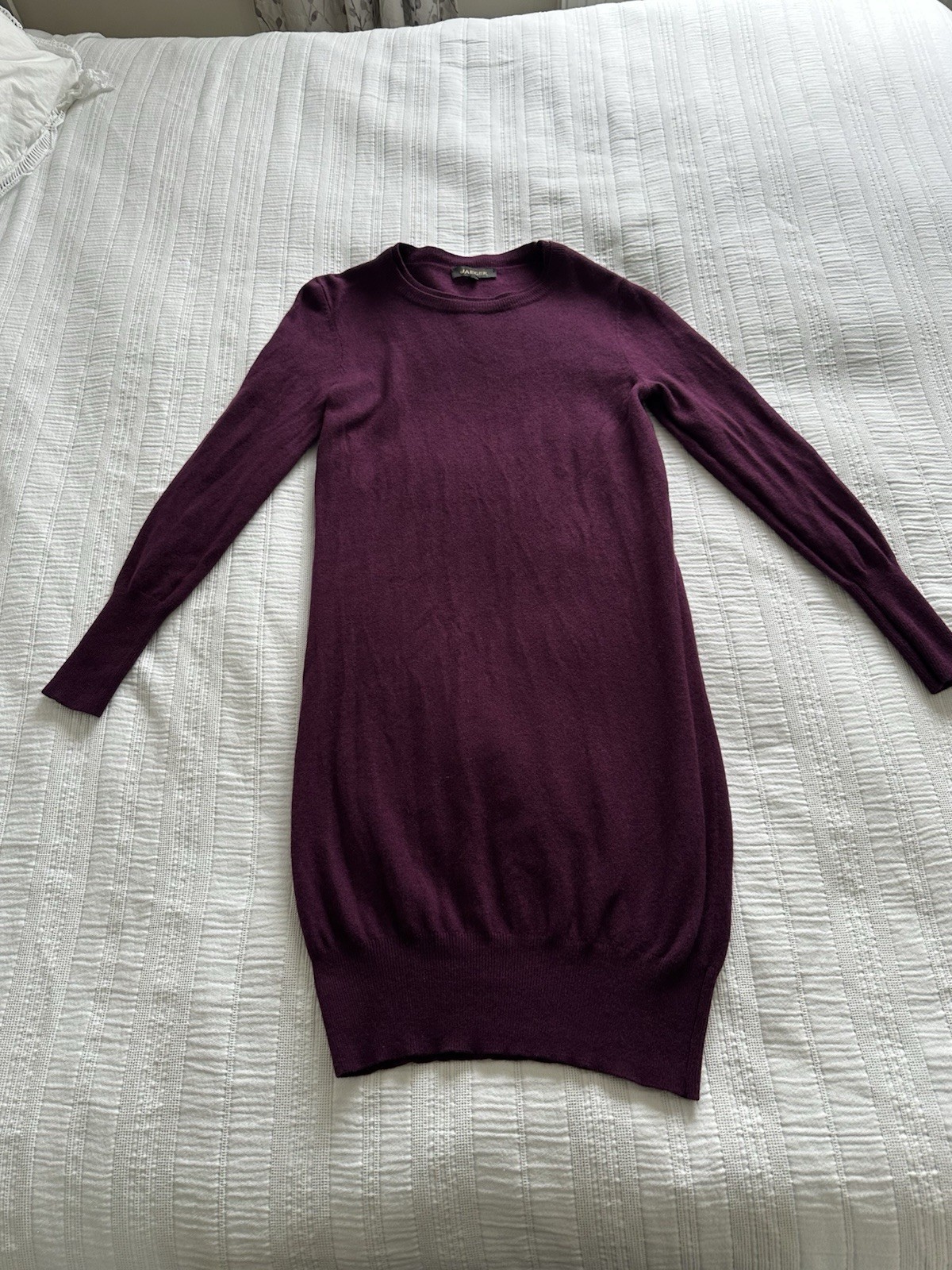 Jaeger Plum Purple Long Sleeve Knit Jumper Dress Size S 90% Wool 10% Cashmere