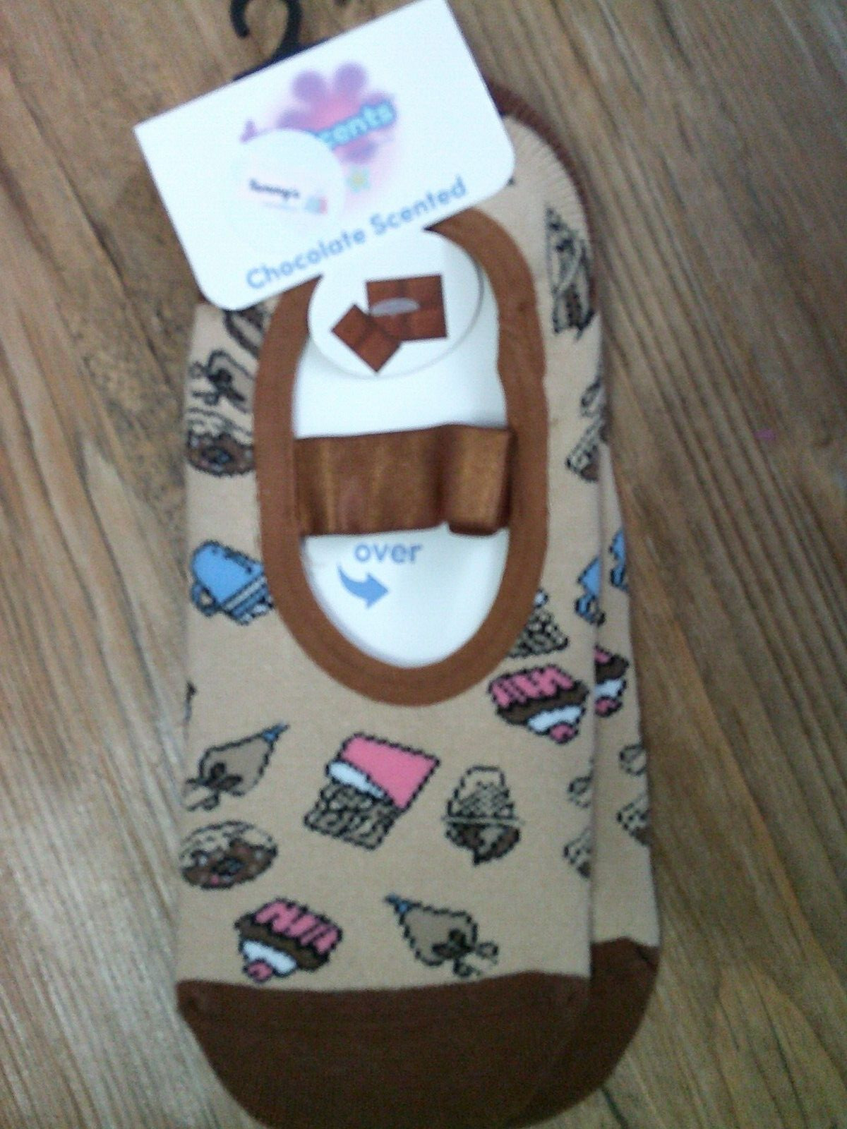NEW soft scents brown gripper socks CHOCOLATE SCENTED with strap