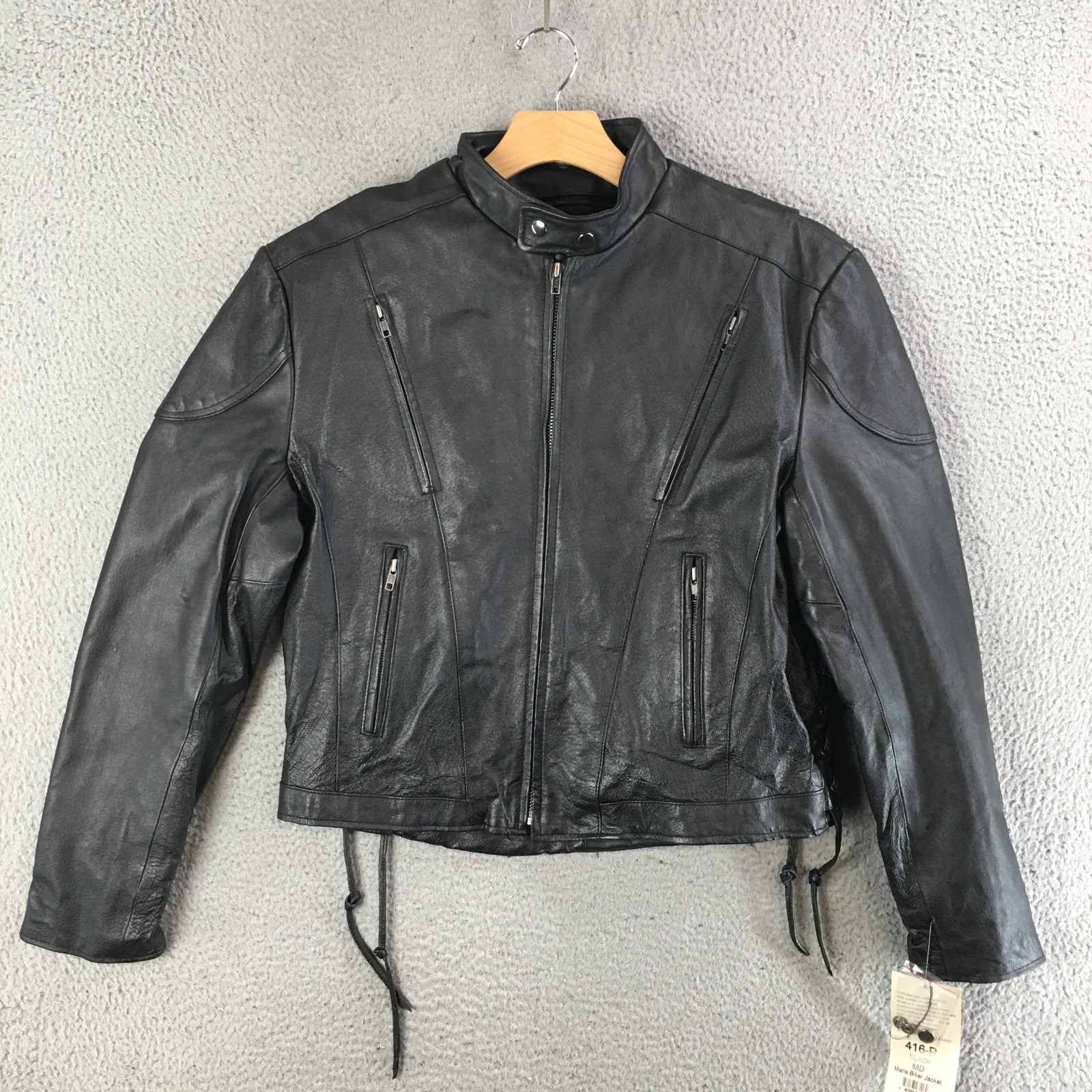 Leather Gallery Jacket Mens M Vented Nappa Moto Biker Zip Vintage Leather Black