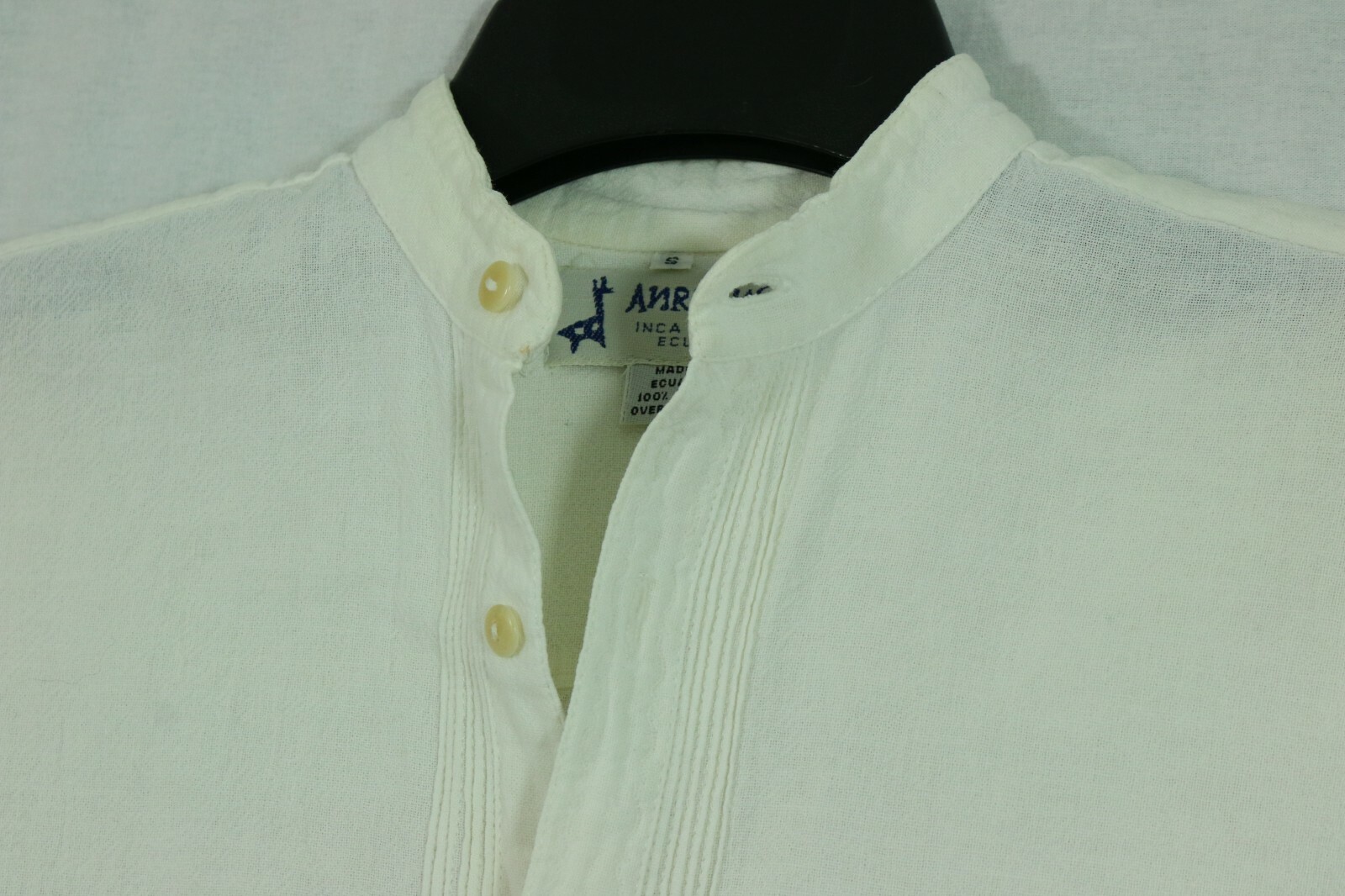Vintage Anrrango Incan Designs S 100% Cotton Blouse Ruffle Front Made in Ecuador