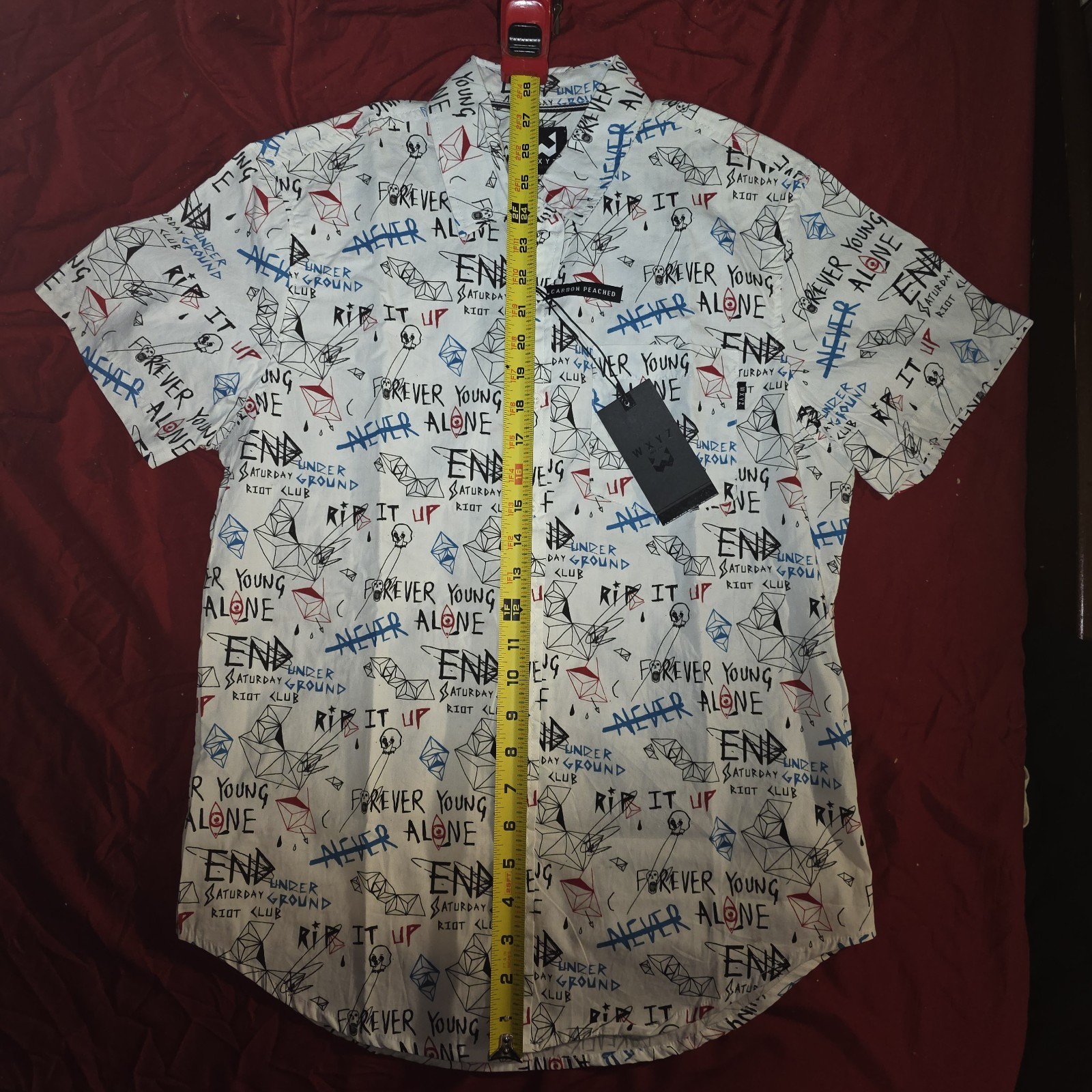 WXYZ brand button up “Forever Young” “Alone” and other sayings Size Small NEW