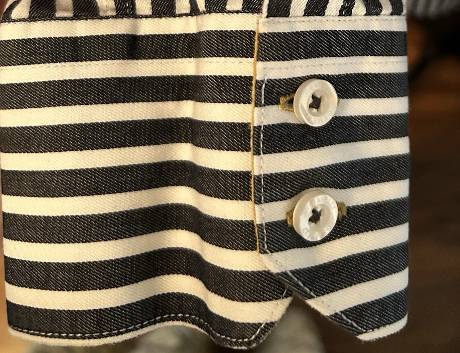Gemelli Men’s Black/White Striped Dress Shirt 42 with 16 1/2 neck 100% Cotton