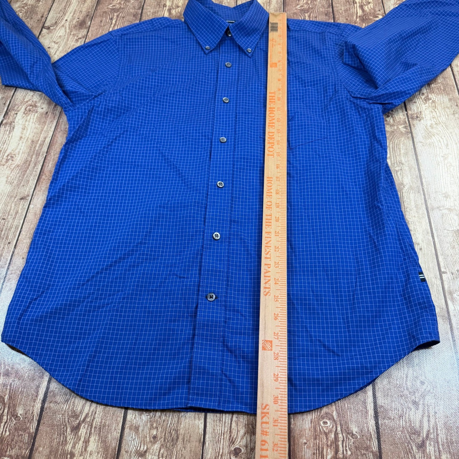 Nautica A Bit Trimmer Button Up Shirt Mens Large Blue Check Cotton Trim Fit