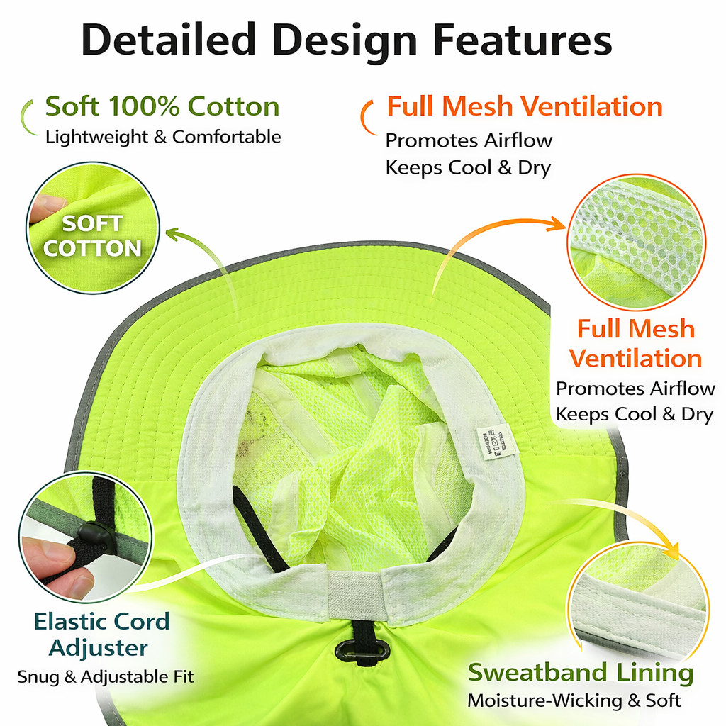 Men Neck Flap Boonie High Visibility Safety Reflective Waterproof Bucket Hat Cap