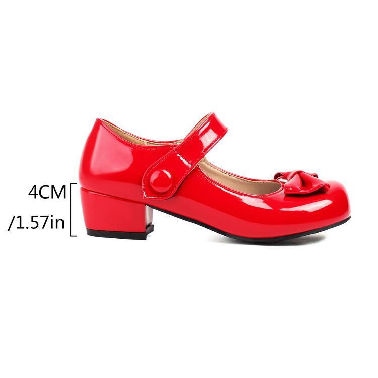 Womens Patent Leather Round Toe Bownot Mary Janes Shoes Ankle Strap Pumps Sweet