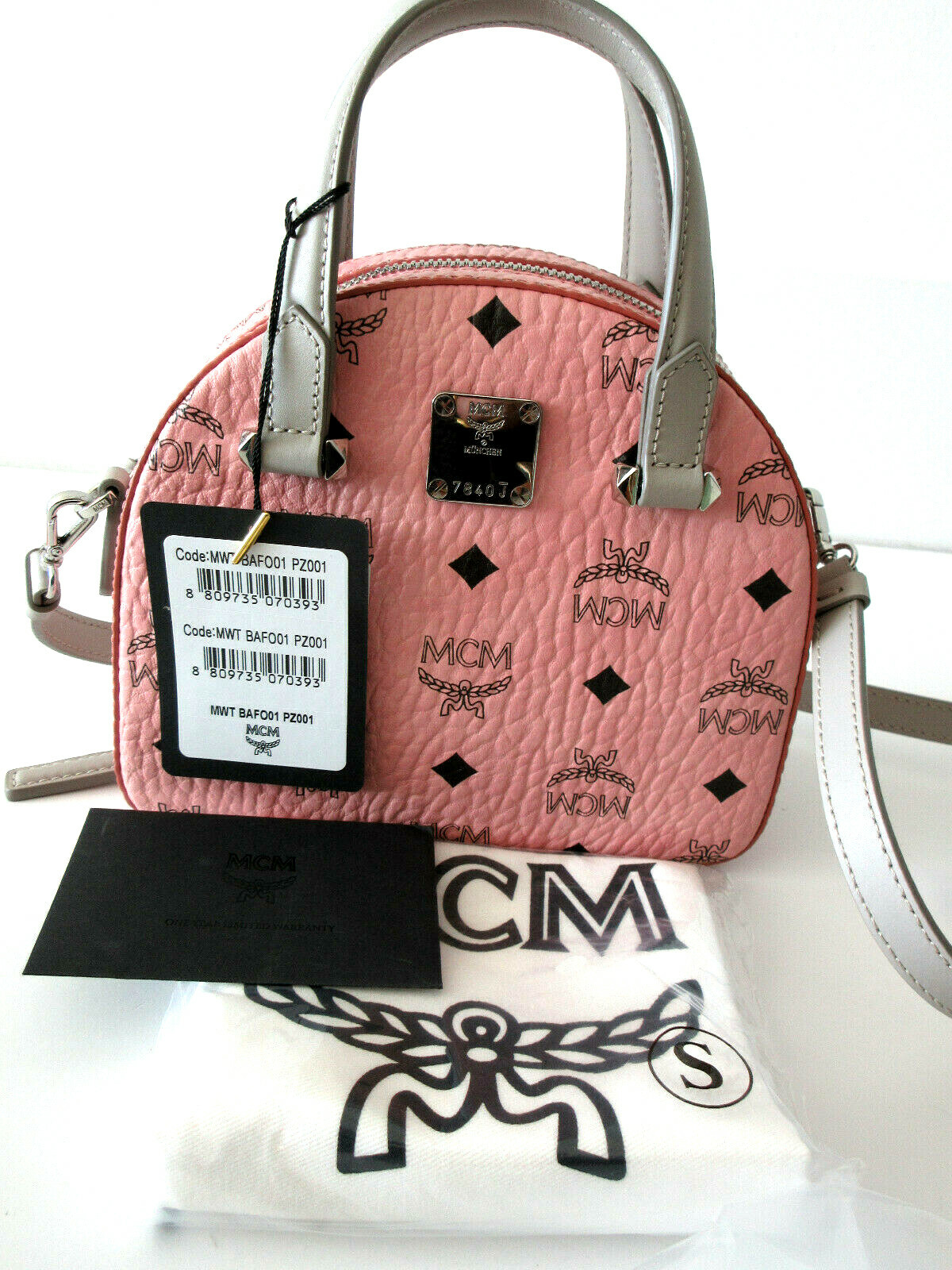 MCM half moon Visetos Canvas Small Zip Top Crossbody Dome Purse Bag
