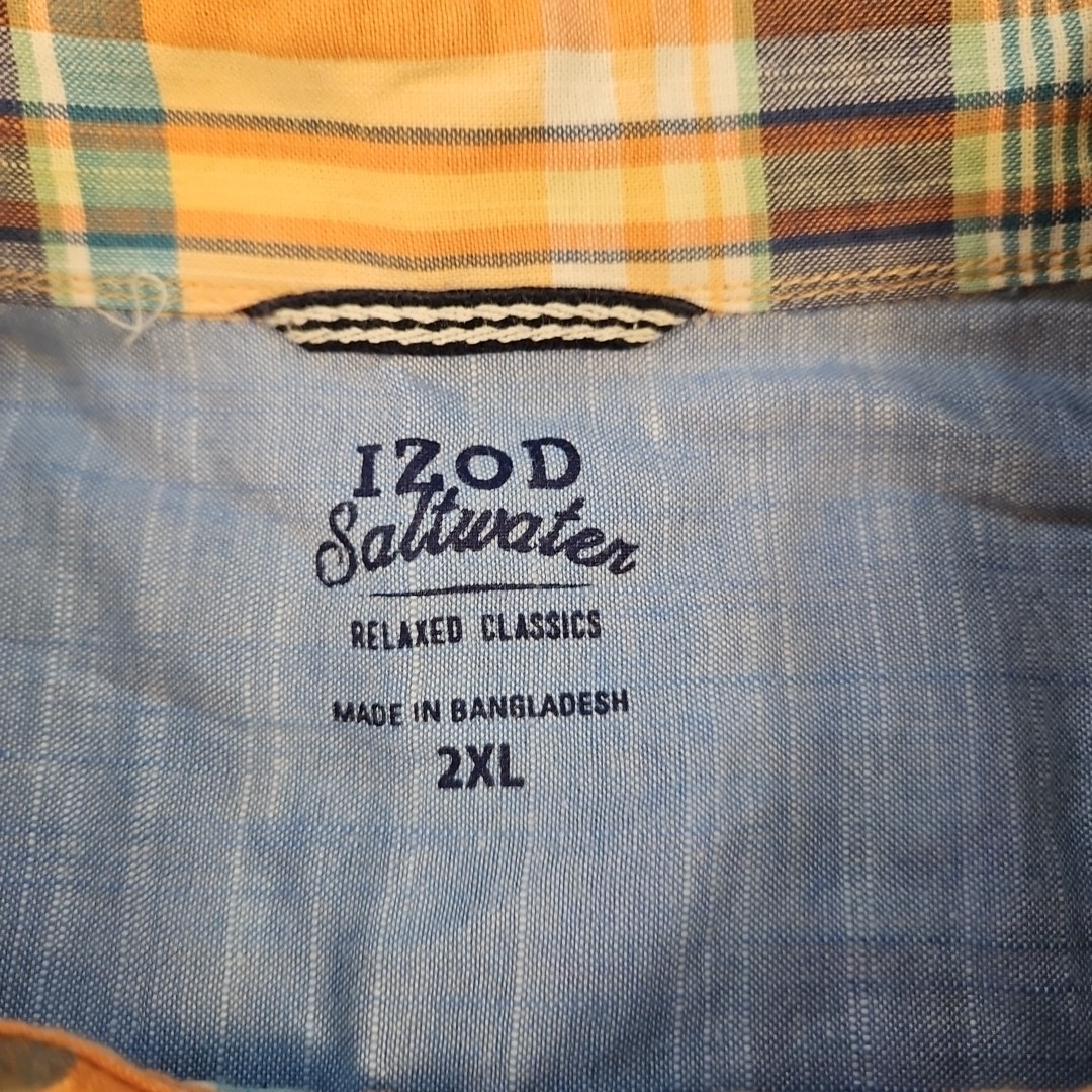 IZOD Saltwater Men’s Short Sleeve Button Down Shirt Size 2XL Orange Multicolor