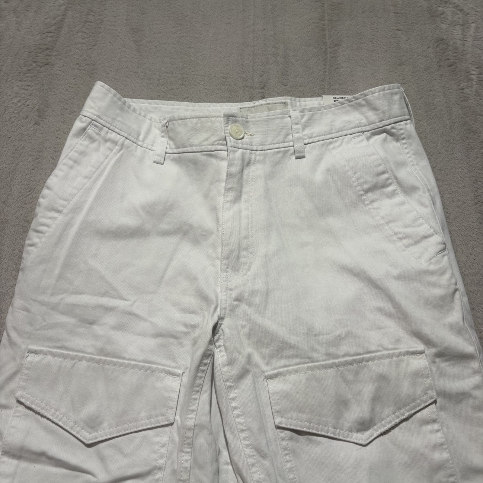 Sun + Stone Bleeker Crop Pants Mens 32 Bright White Relaxed Fit Cotton Mid Rise
