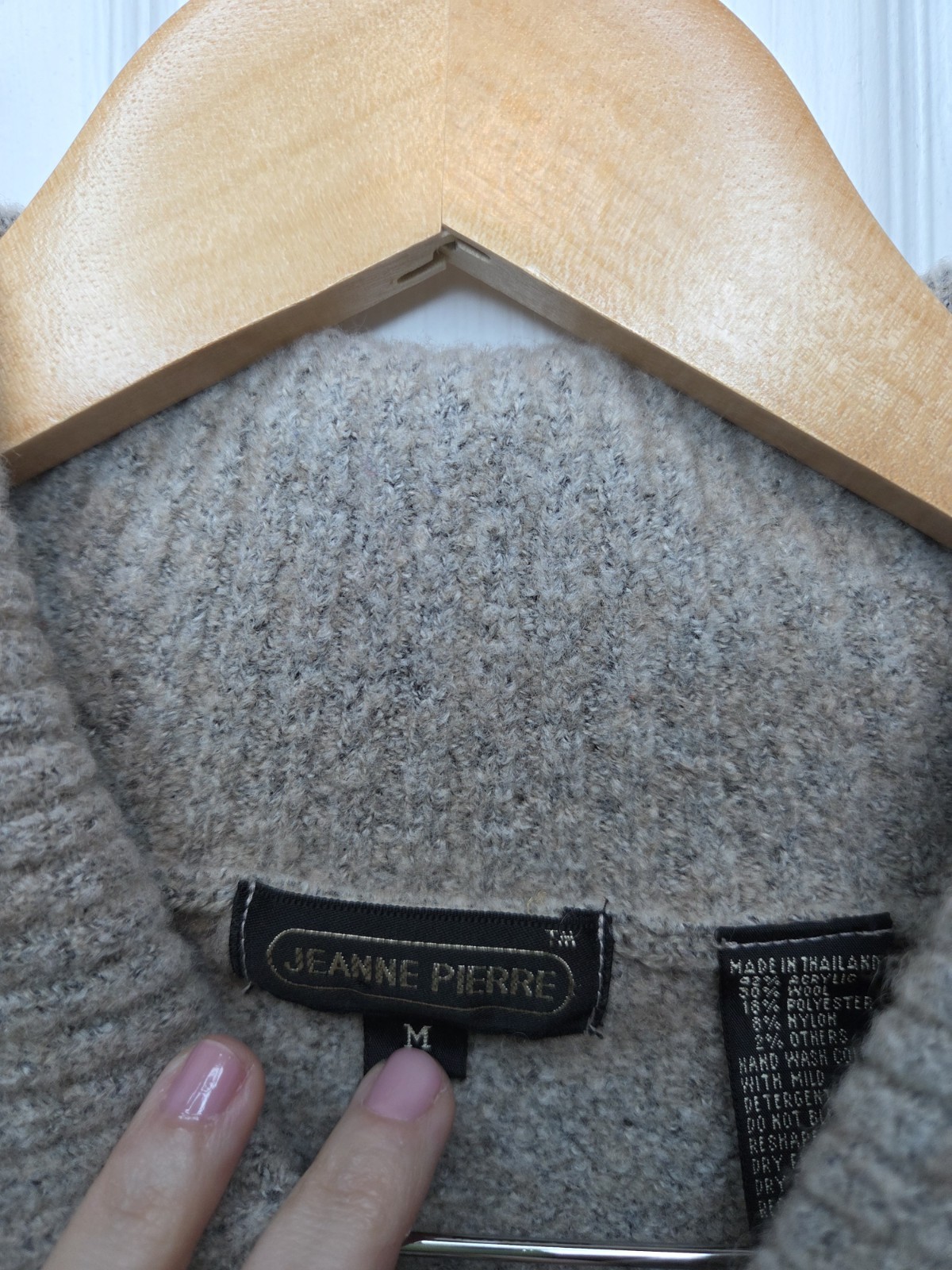 Vtg Jeanne Pierre Wool Blend Sweater Beige Collared M Classic Heritage Academia