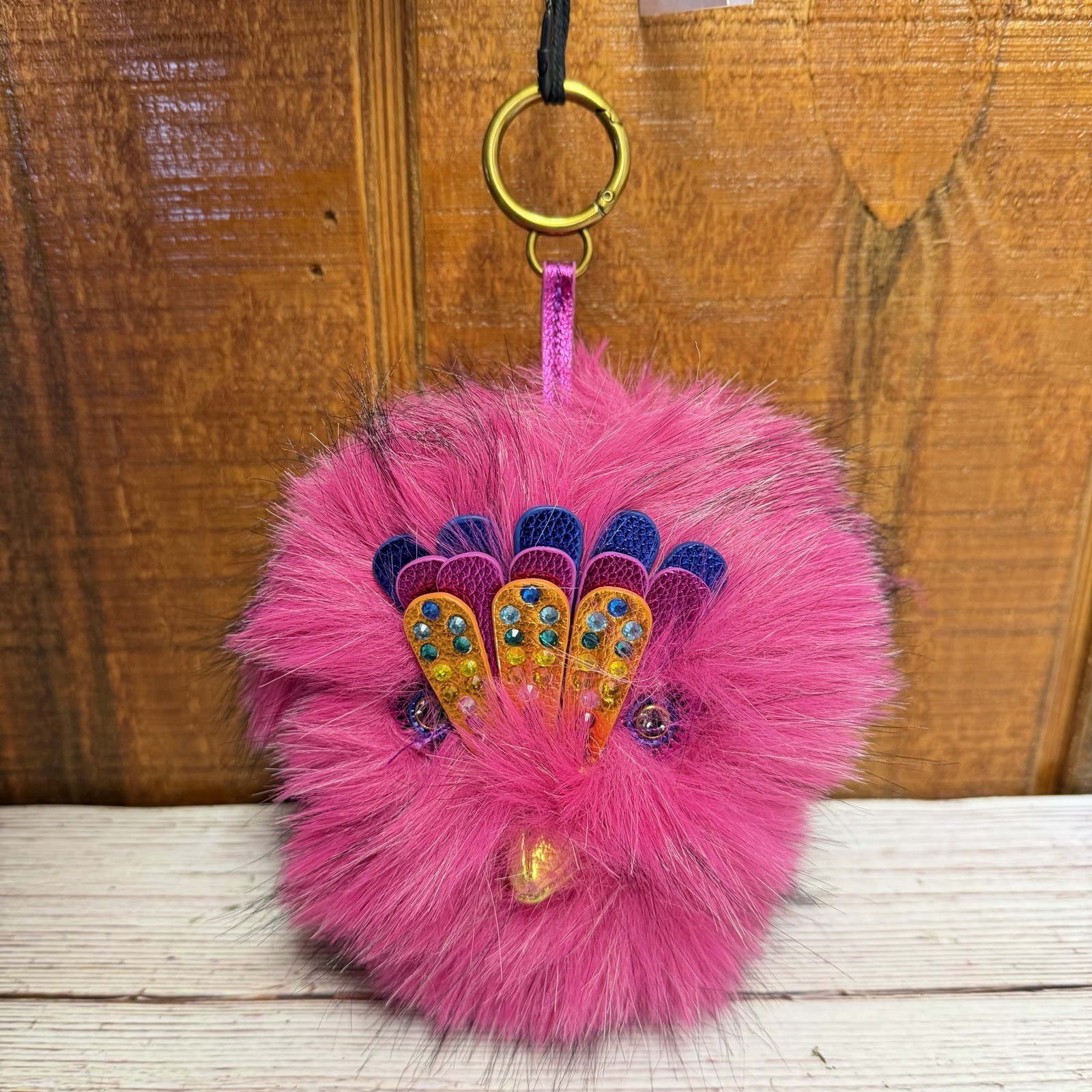 Kurt Geiger London Faux Fur Pompom Eagle Bag Charm