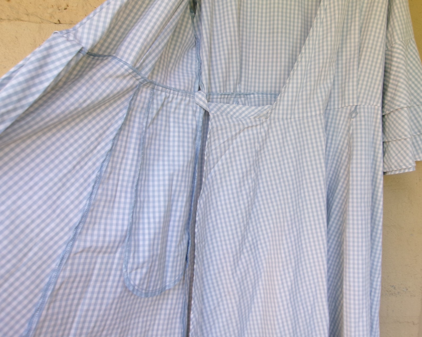Calvin Klein NWT Blue/White Check Wrap Dress Tiered Ruffle Sleeves Pockets 10