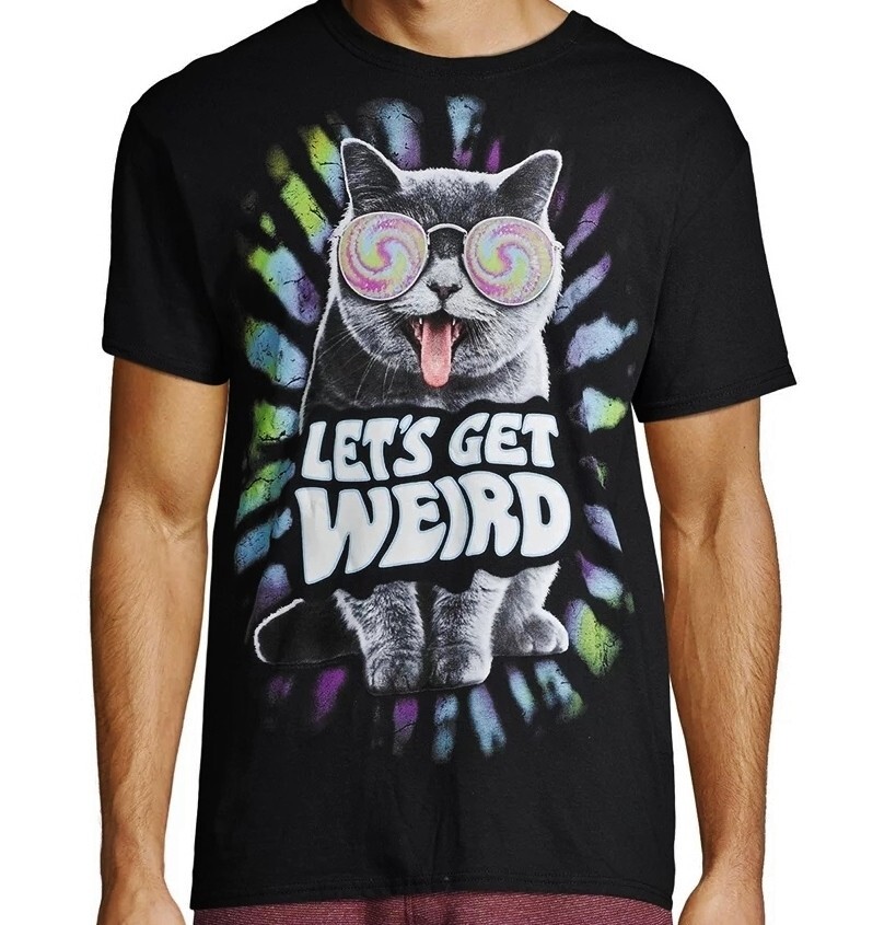 Cat Kitty Black Psychedelic Glasses LETS GET WEIRD 100% Cotton T-Shirt 3XL 54-56