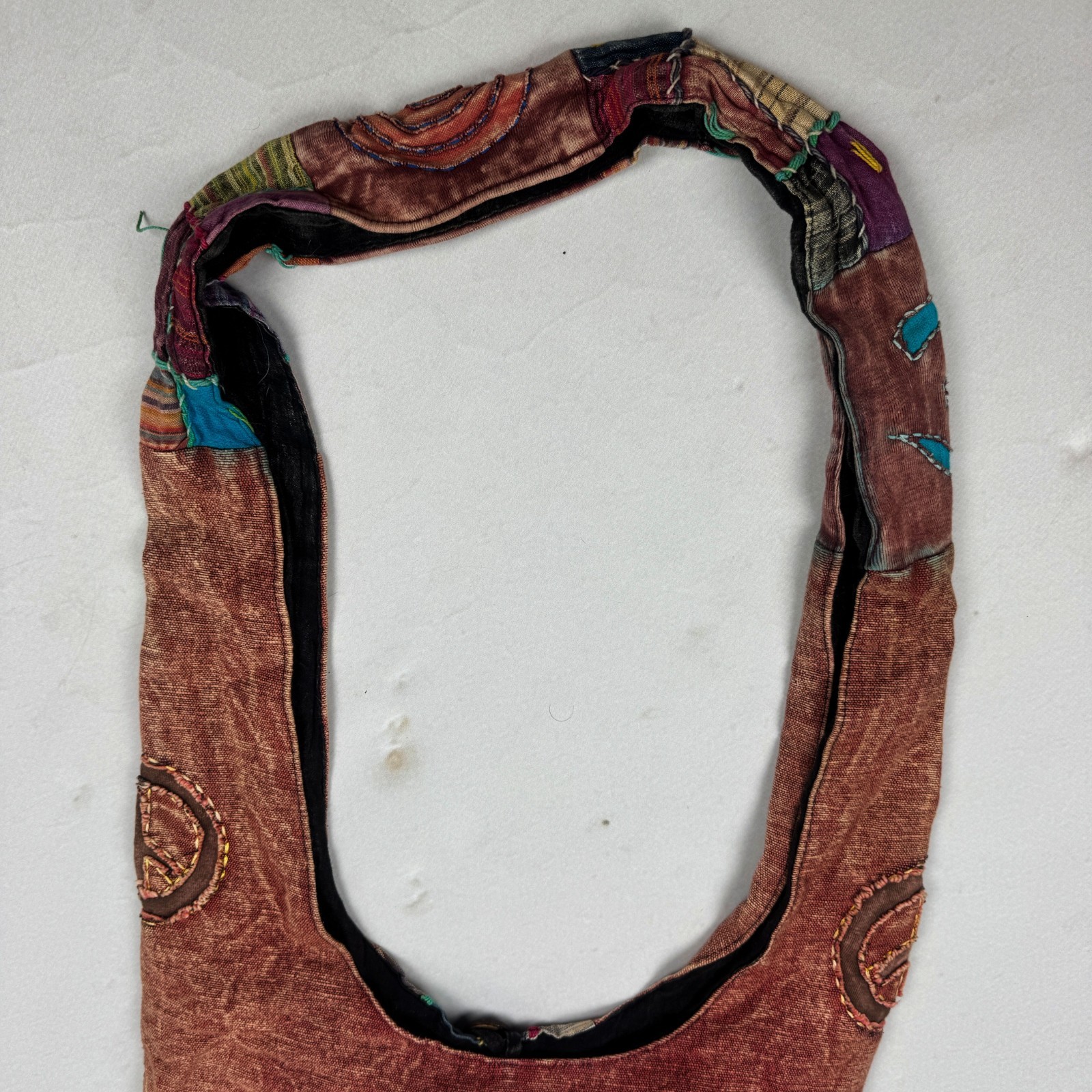 Vintage Hippie Patchwork Peace Sign Shoulder Bag Boho Festival Gypsy Tote