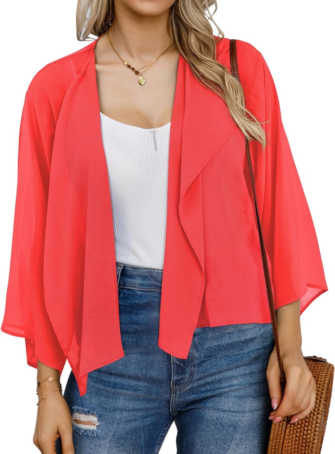 Womens Summer Short Shrugs Kimono Cardigan Casual Chiffon Bolero Jacket Tops