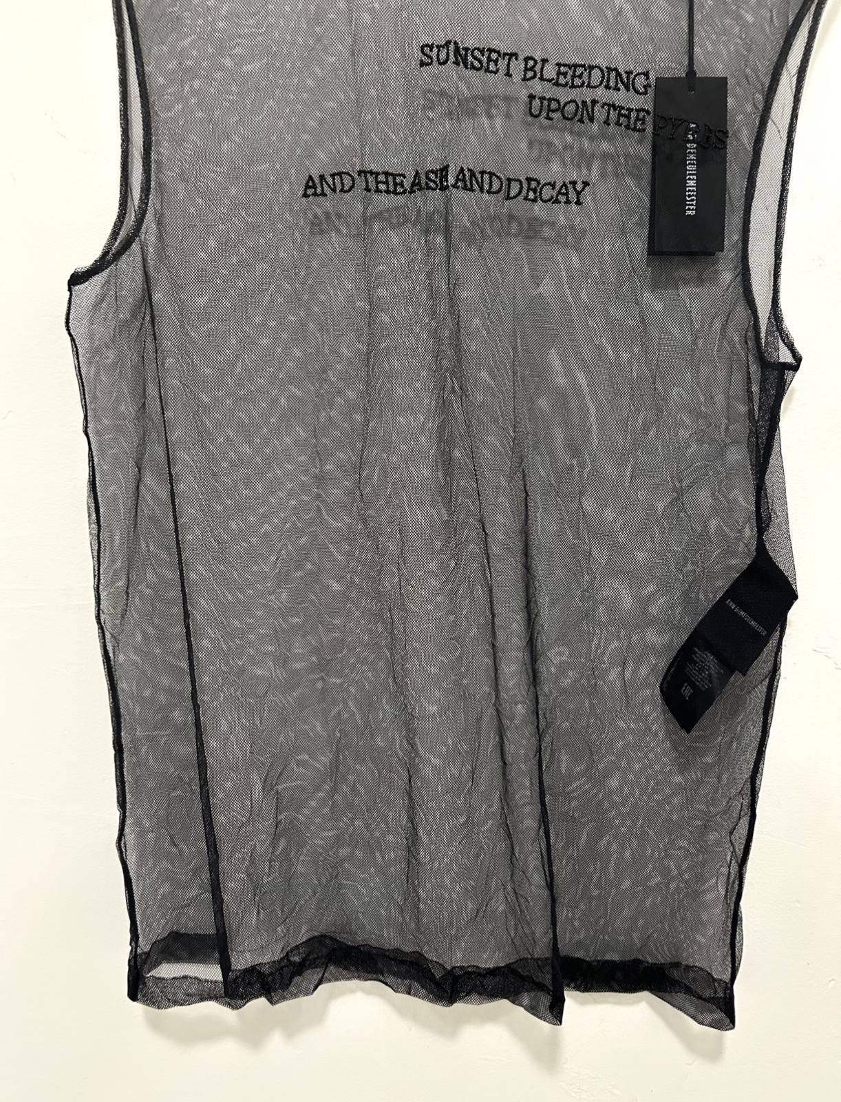 ANN DEMEULEMEESTER BLACK SUNSET BLEEDING EMBROIDERED MESH TANK TOP SHIRT M BNWT