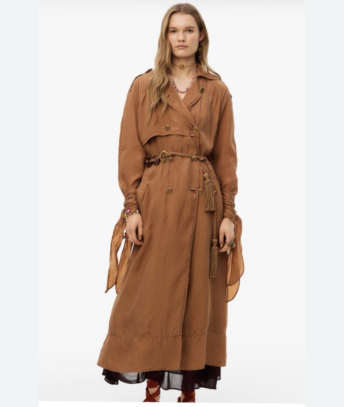 ZARA Long Oversized Trench Coat Lightweight Lyocell Summer Limited Ed Caramel