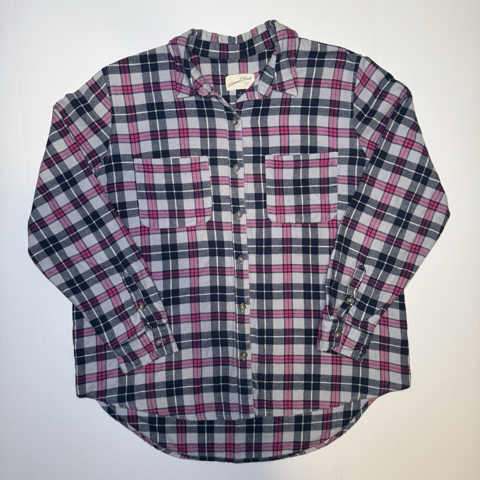 Universal Thread Oversized Flannel Long Sleeve Collared Button-Down Shirt
