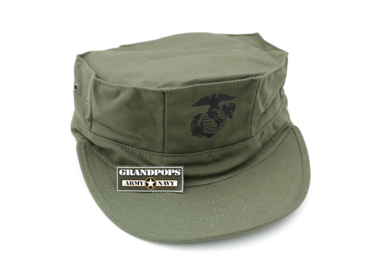 USMC CAP OD GREEN RIPSTOP 8 POINT 2 PLY TOP STITCH WITH EGA