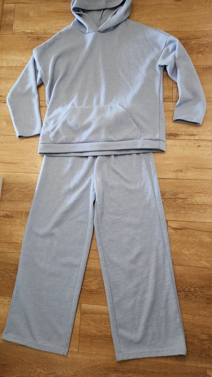 SET 2-Piece Track Suit Hooded Lounge Travel Womens M Ankle Wide Leg Ribbed Knit