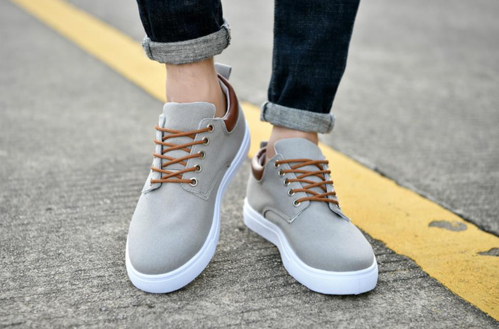 New Men Canvas Shoes Flat Lace Casual Sports Shoes Rubber Sole Anti Slip Lace Up