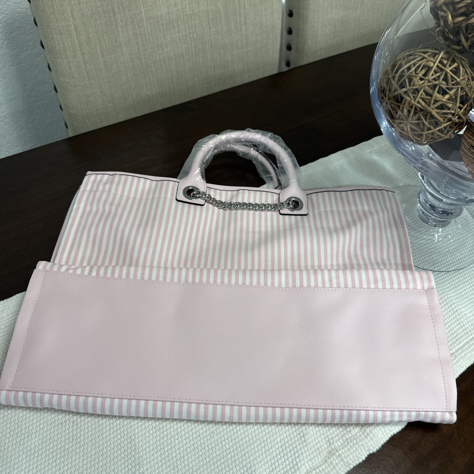 NWT Victoria’s Secret Pink Heritage Stripe Tote Bag Chain Strap Large shopper