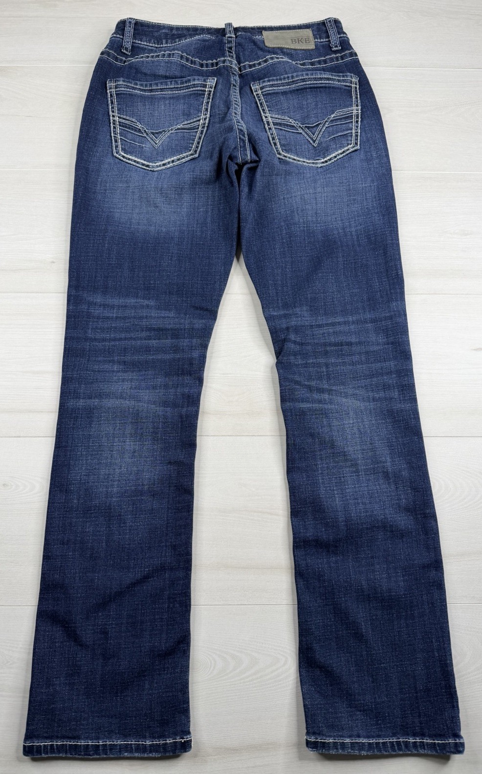BKE Buckle Alec Jeans Straight Stretch Denim Coolmax Whiskered Mens 28×28 EUC