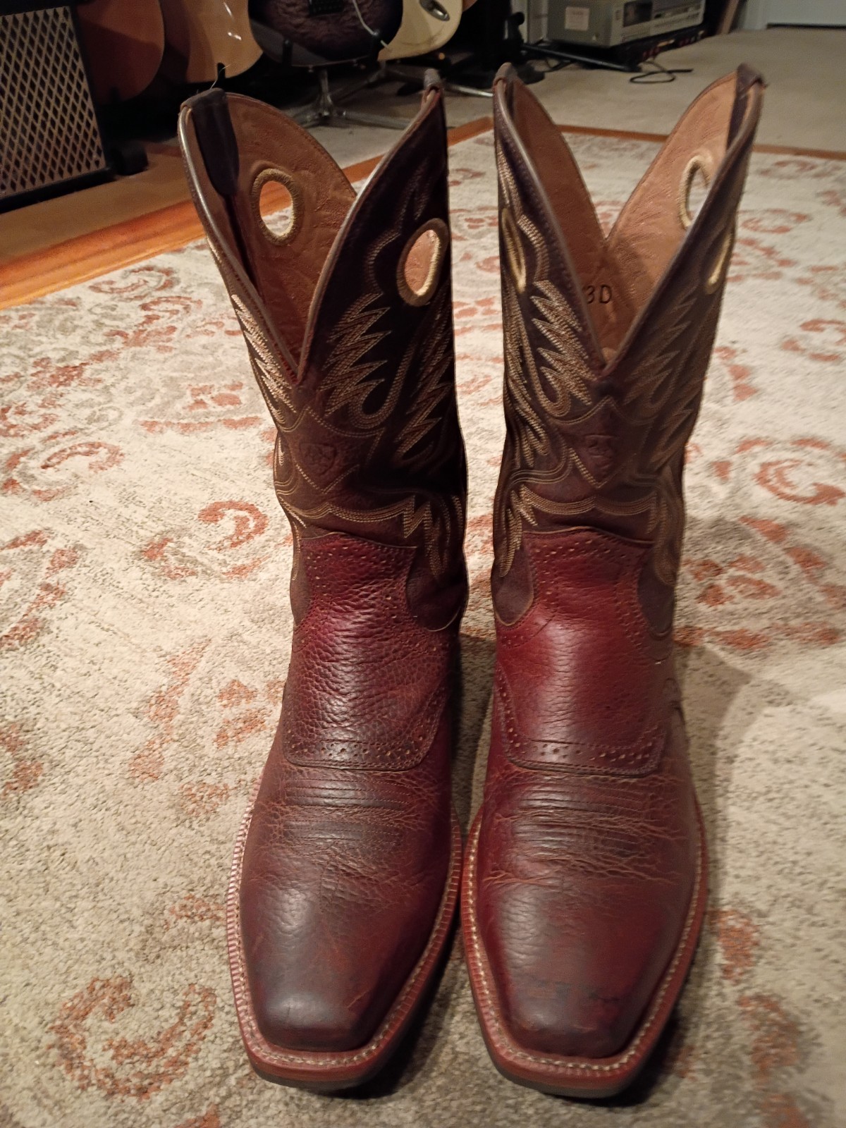 ARIAT ROUGHSTOCK BROWN BULLHIDE LEATHER SQUARE TOE COWBOY BOOTS #34824 MEN’S 13D