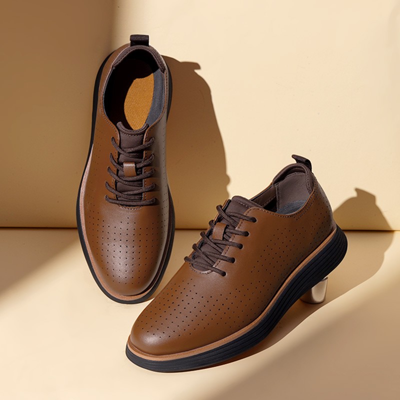Men’s Dress Sneakers Oxfords Breathable Casual Formal Business Shoes-Brown