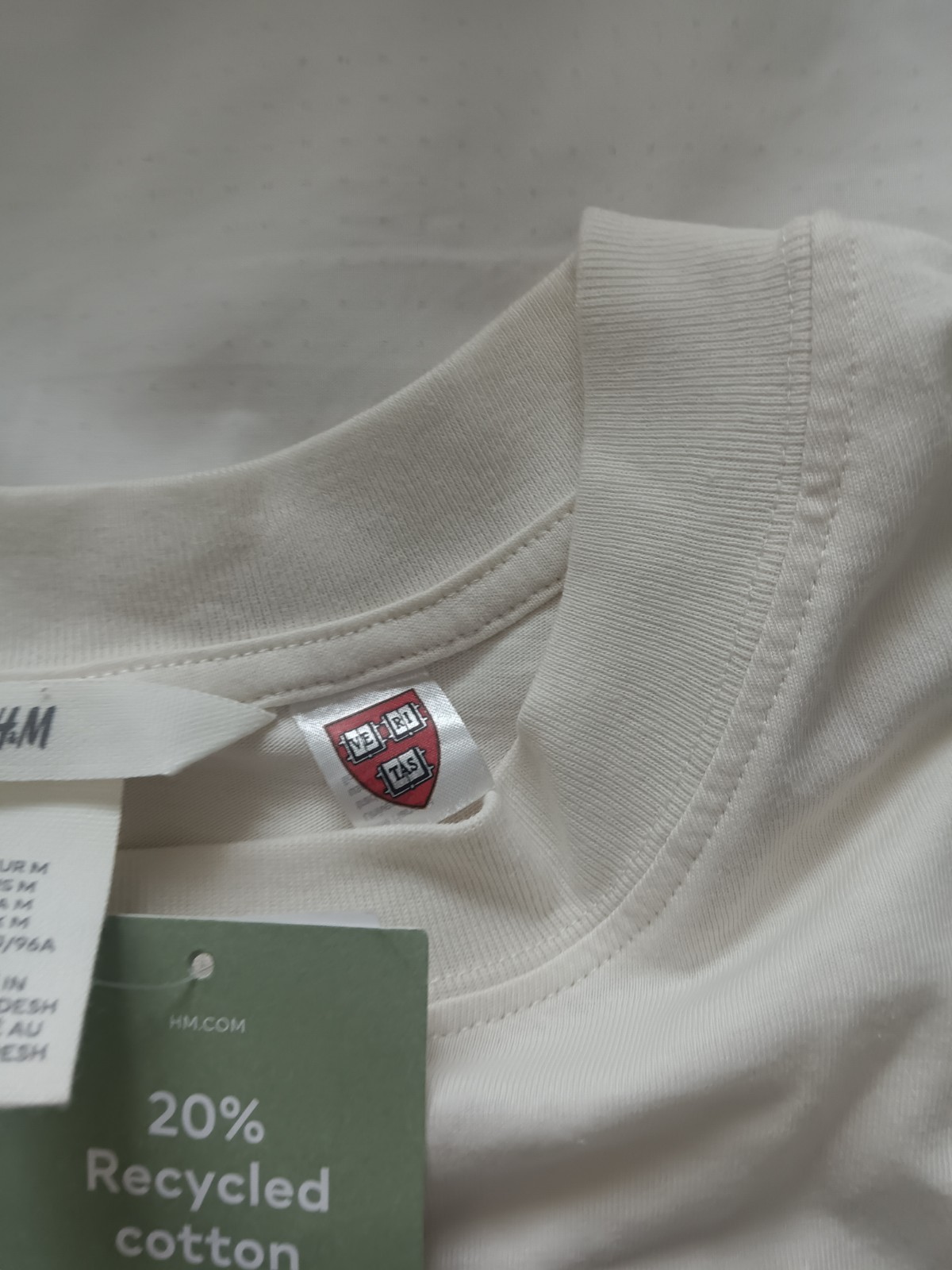 H&M Cream color Cotton Knit Harvard Graphic Logo Crew Neck Short Sleeve Tee
