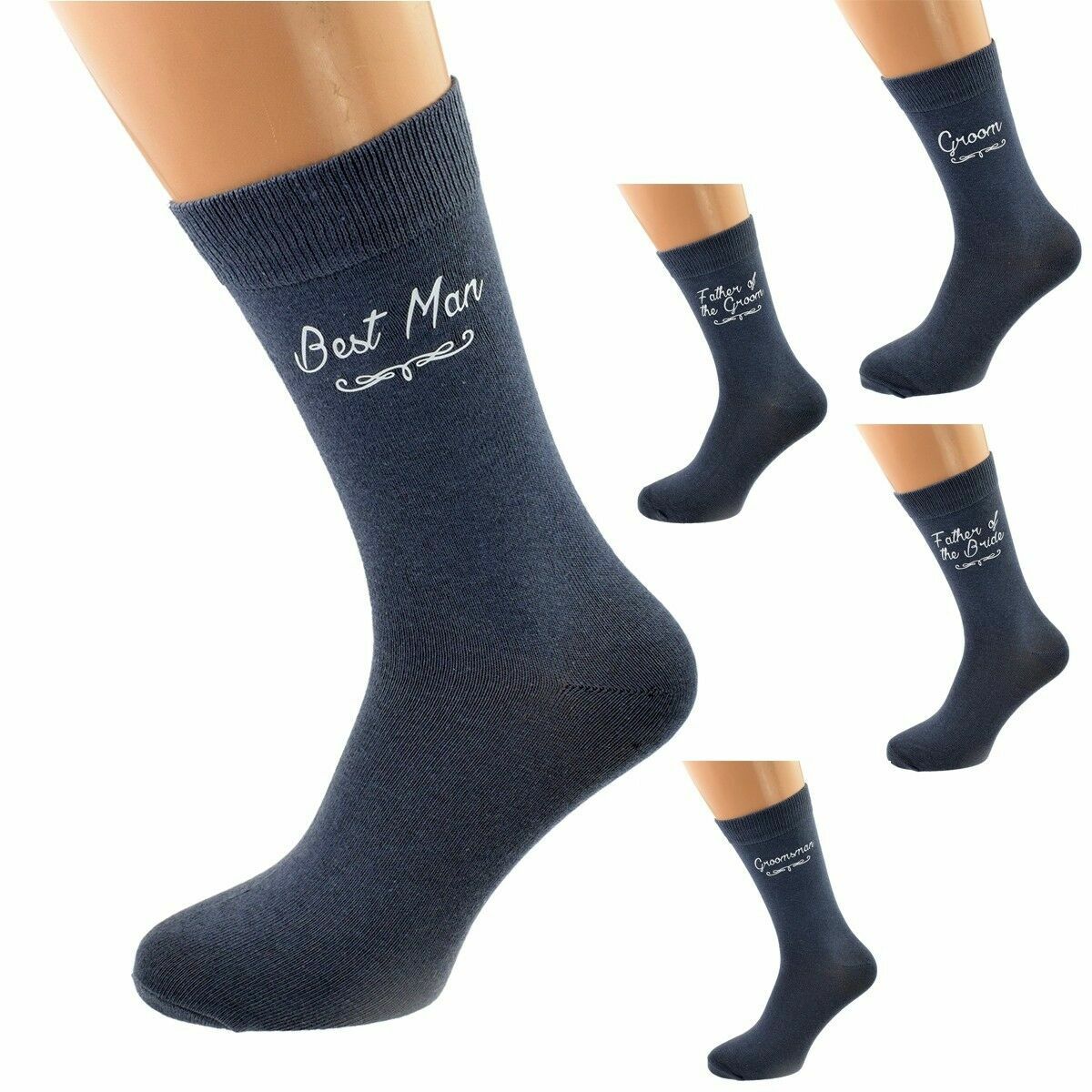 Ash Grey Script Text Design Wedding Mens Socks X6N819