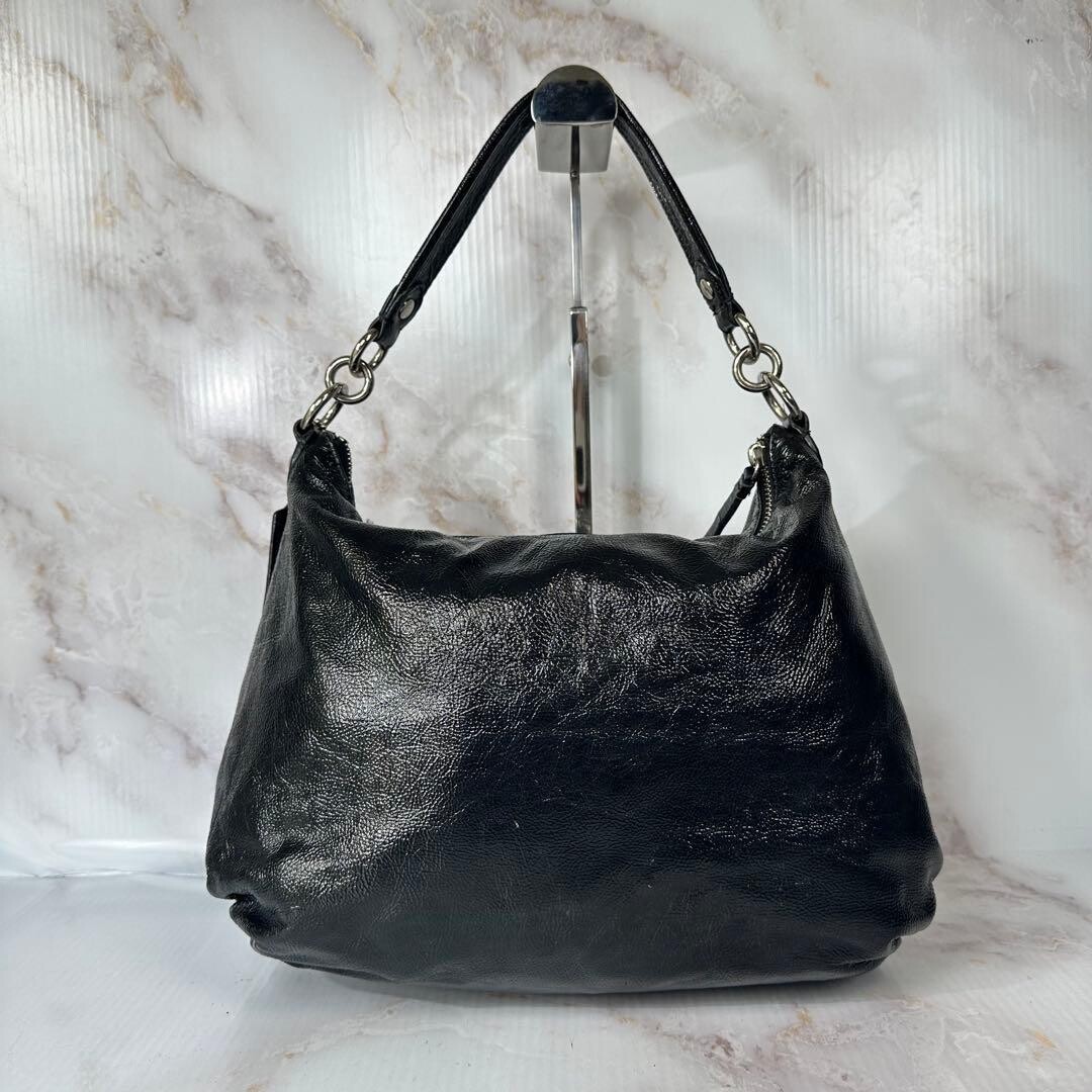 COACH Shoulder Bag Poppy Patent Black Authentic From Japan