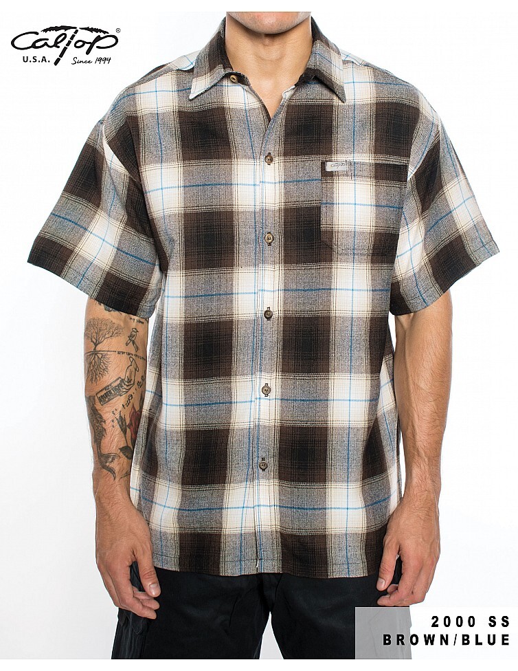 CALTOP OLD SCHOOL FLANNEL VETERANO SHORTSLEEVE SHIRT PLAID SM-5X GANGSTER