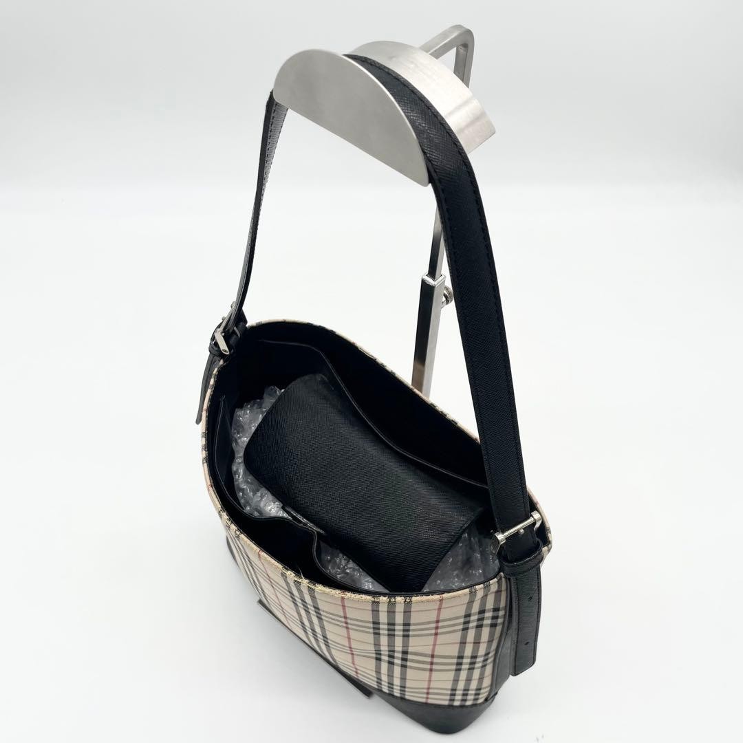 Burberry Nova Check Leather Tote Bag, 8.7×10.6×4.7in, Used