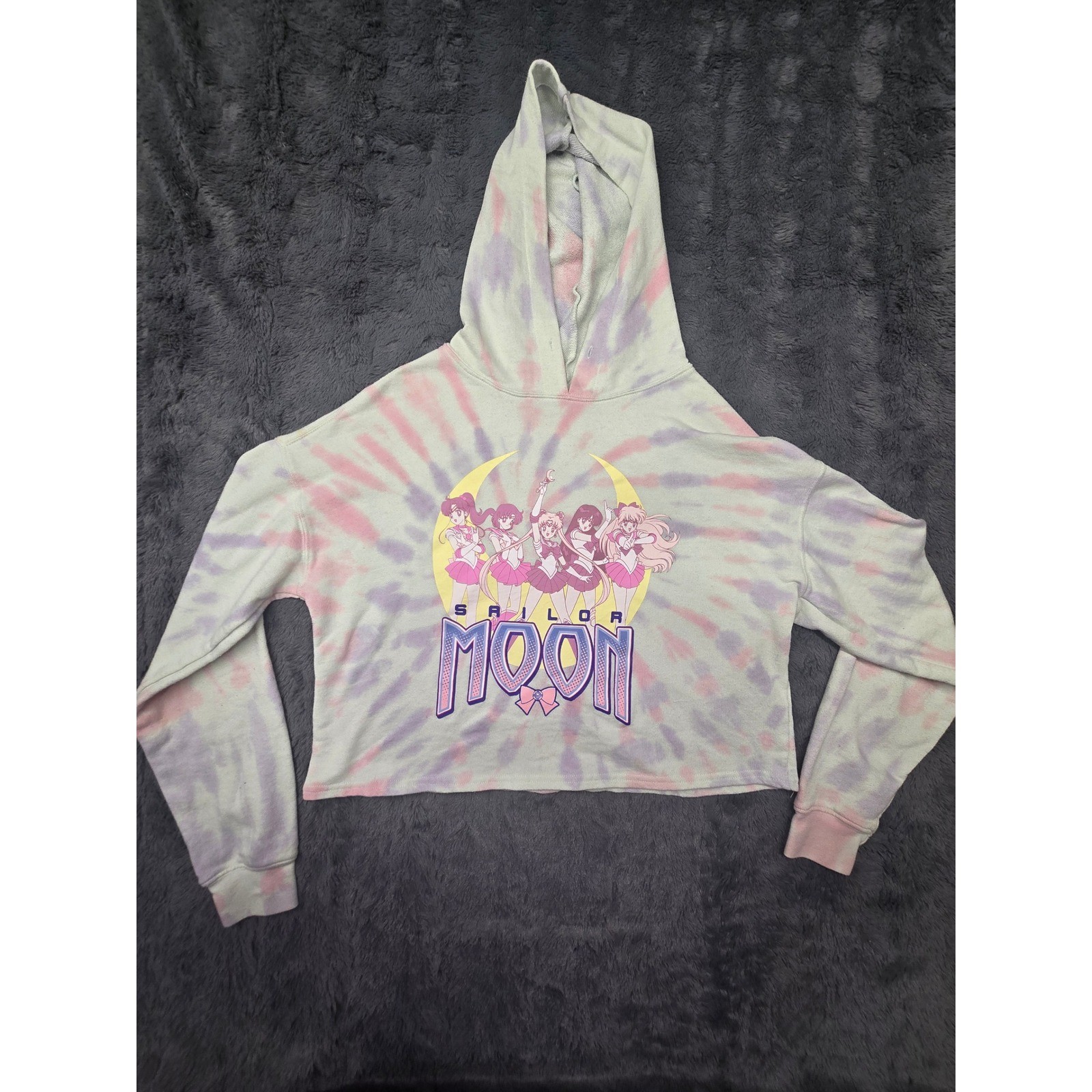Sailor Moon Tie Dye Cropped Hoodie Pastel Graphic Pullover Anime Large LG