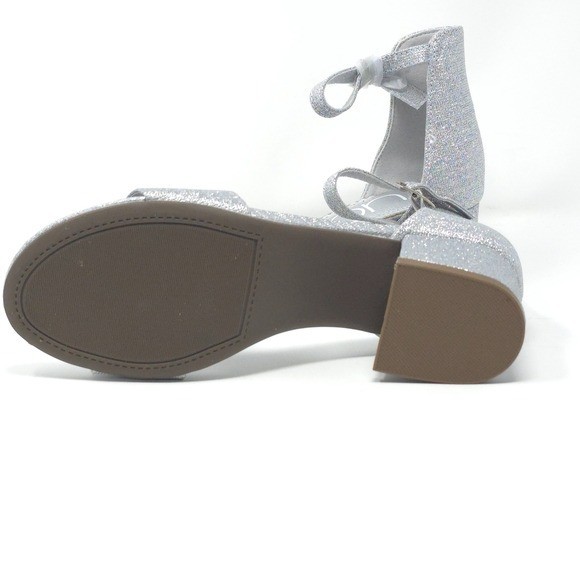 Sugar Noelle Silver Glitter Ankle Strap Block Heel Sandals Size 6M