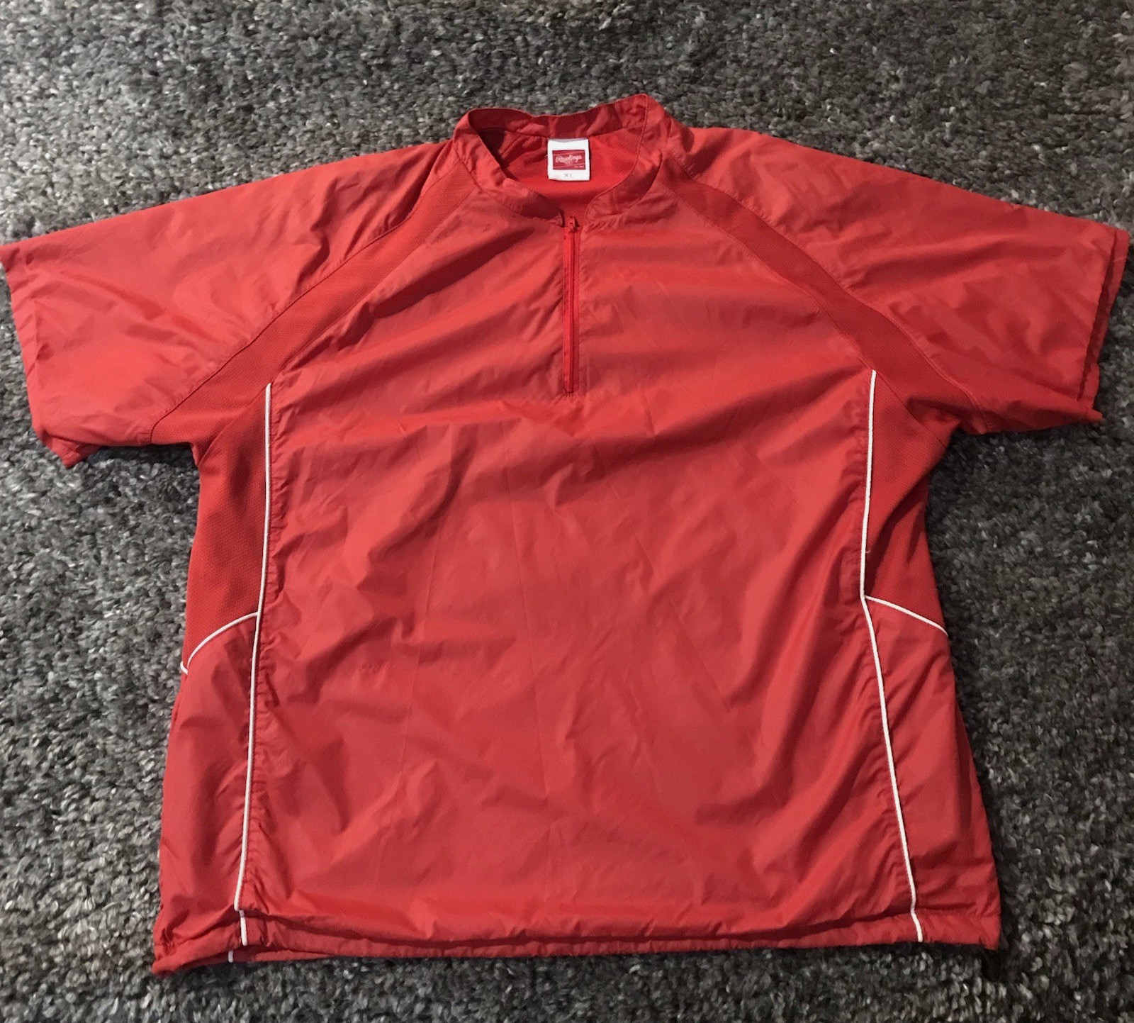 Rawlings Baseball Pullover Mens XL Red 1/4 Zip Windbreaker Jacket Short Sleeve