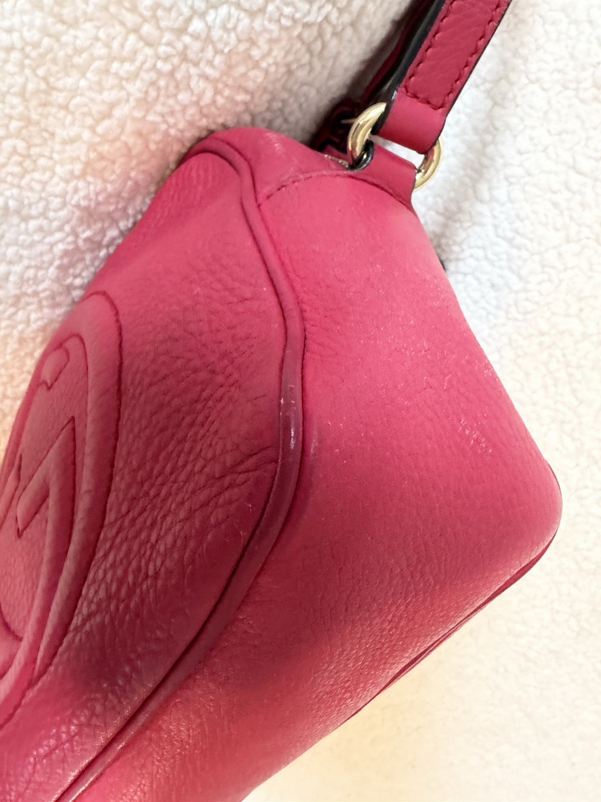 Gucci Soho Disco Pink Pebbled Crossbody Camera Bag Logo Tassel Zip Dust Bag COA