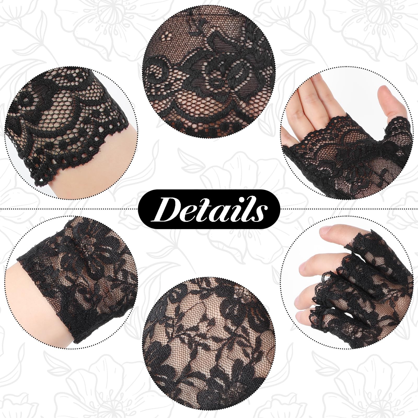 oruola 2pairs Lace 18.5X8.5 cm/7.28X3.35 in,17X8.5 cm/6.69X3.35 in, Black