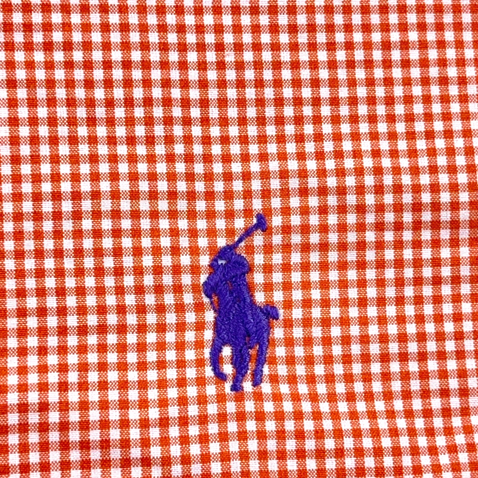 Ralph Lauren Shirt Men Medium Orange Button Up Custom Fit Gingham Poplin Dress