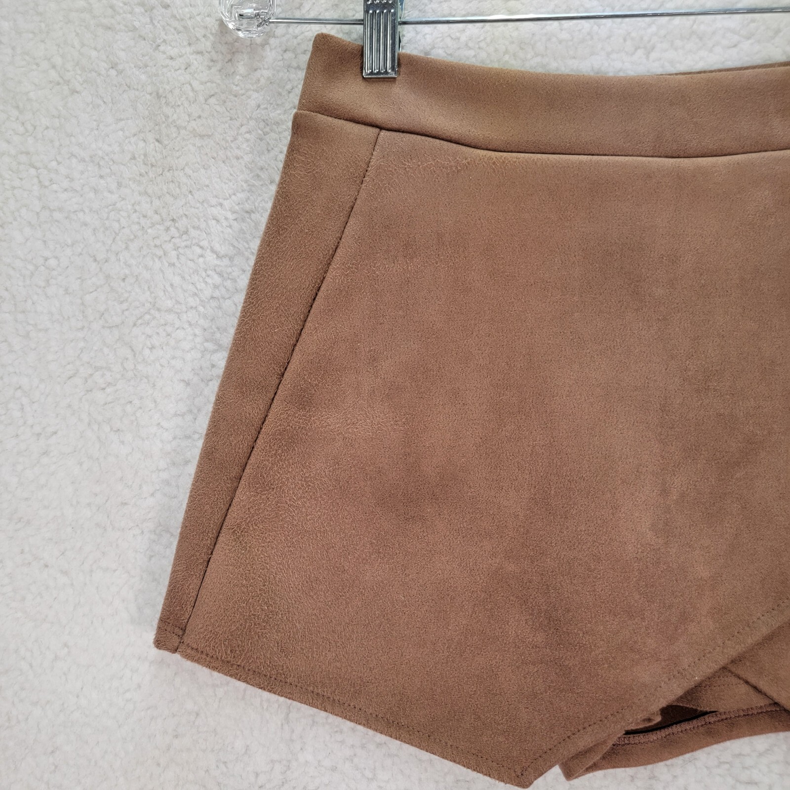 Fawn Brown Faux Suede Pull On Clubwear Mini Sexy Skort Womens Skirt Size S