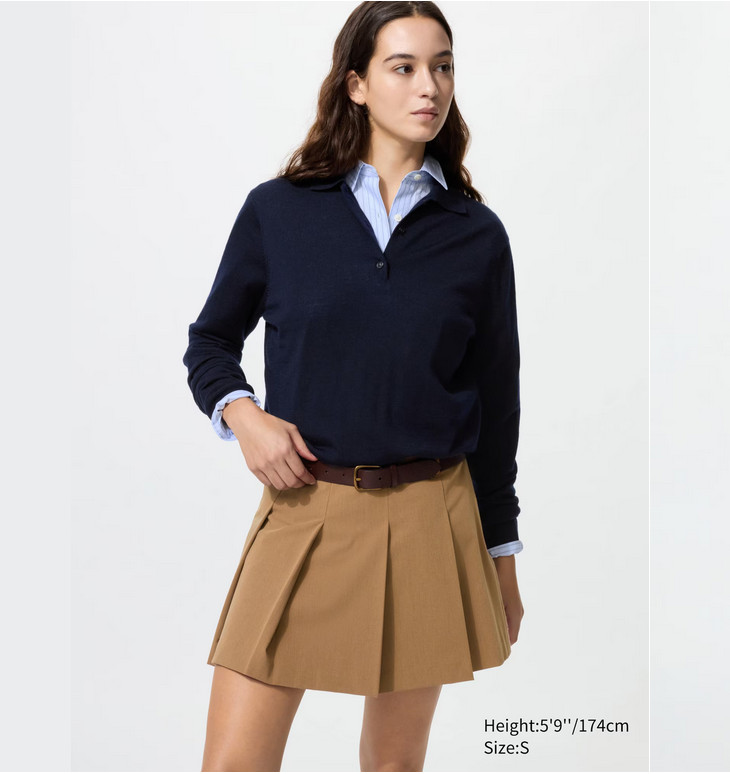 NEW UNIQLO Pleated Skort Mini Skirt Camel Brown Tan Color Tennis Preppy Size S