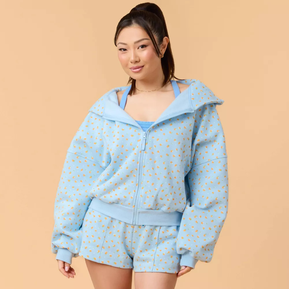Blogilates Women Mommy & Me Marshmallow Full Zip Hooded Sweatshirt – Blue
