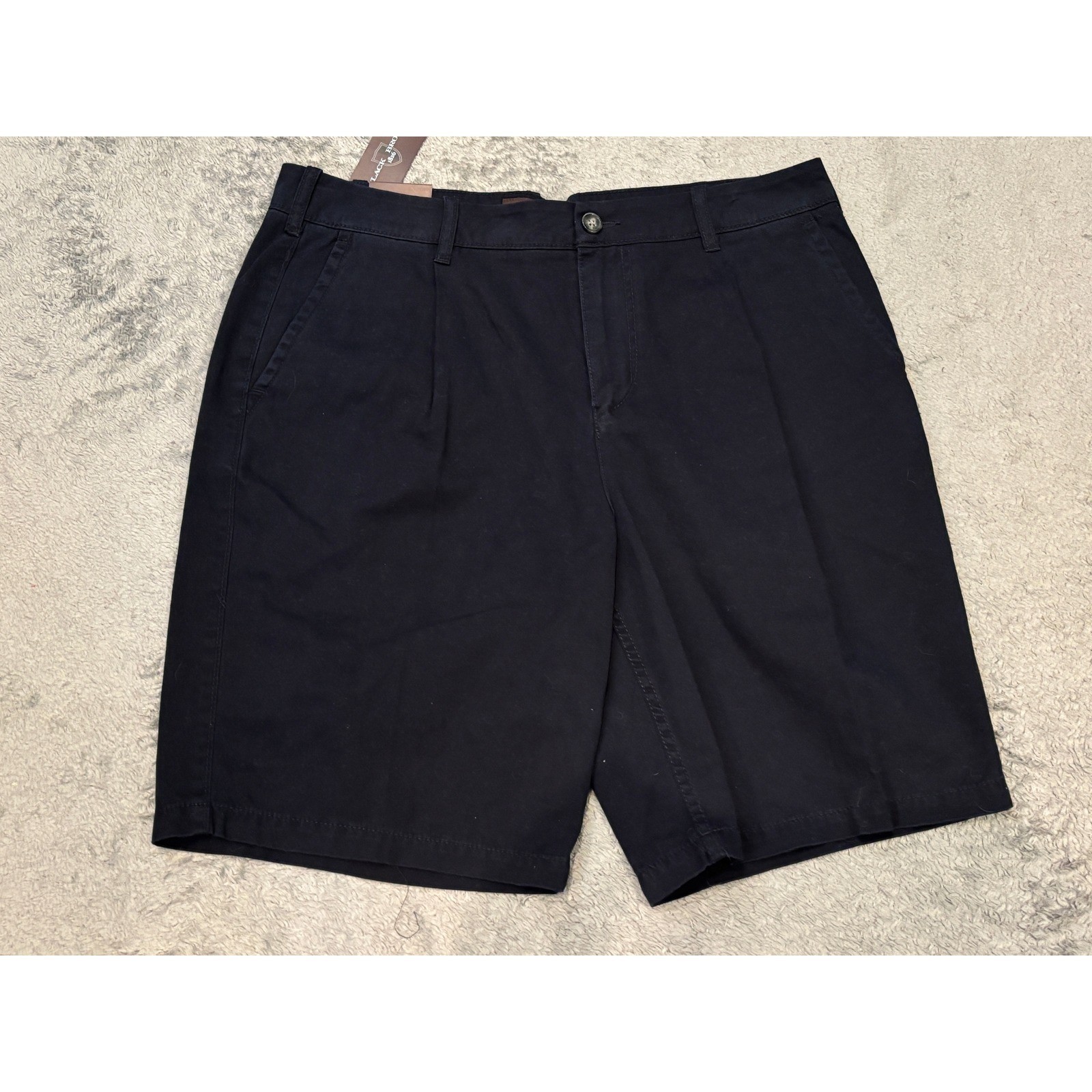 Black Brown 1826 Mens Navy Blue Cotton Pleated Classic Fit Shorts Size 34 NWT