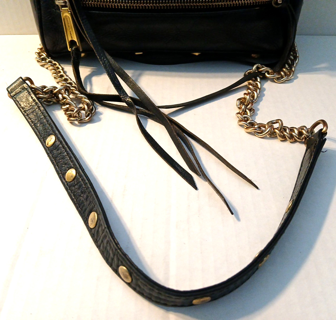 Rebecca Minkoff Black Pebbled Leather Zipper Chain Strap Fringe Crossbody Bag